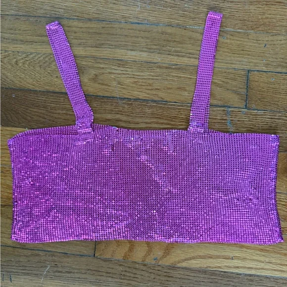 Sparkling Hot Pink Chainmail Crop Top - Picture 6 of 8